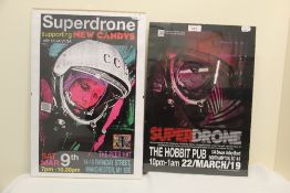 A Superdrone lot of twp clip framed prints - gig posters - 30 x 42 cm and a 30 x 46cm - psych