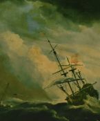 After Willem van de Velde the Younger (1633-1707, Dutch), coloured print, 'Frigate in a Storm',
