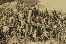 After Martin Schongauer (1450-1491, German), prints, 'Christ Carrying The Cross' and 'The Betrayal