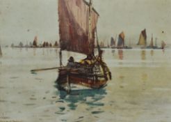 After Frank H. Mason (1875/6-1965, British), print, A maritime landscape with masted boat to the