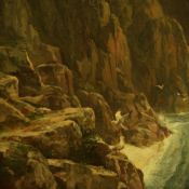 20th Century School, oil on board, A dramatic coastal landscape depicting seagulls on sea cliffs,