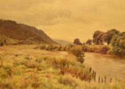 James Towers (1853-1950, British), watercolour, A river running through countryside, signed and