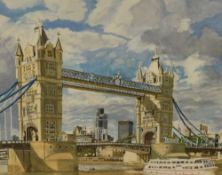Fred Pincher (20th Century, British), watercolour, Tower Bridge, London, signed to the lower