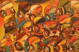 20th Century African School, oil on board, African heads, framed, measuring 31cm x 41cm, & 37cm x