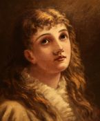 19th Century British School, oil on canvas, An attractive shoulder length portrait of a young, brown