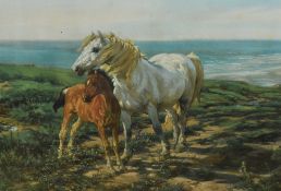 After Henry William Banks Davis RA (1833-1914, British), coloured print, 'Mother and Son', framed