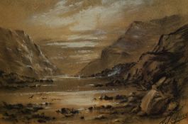 20th Century Continental School, charcoal/chalk on paper, Two attractive coastal and river scenes,