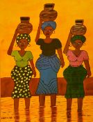 H. (Hamilton?) Mbenuka (Contemporary, African), oil on canvas, A vibrant and naive illustration of