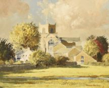 *Local Interest - Thomas Bradley (20th Century, British), oil on board, Cartmel Priory, signed to