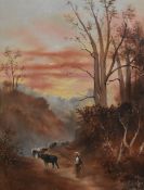 19th Century School, oil on canvas, A cattle drover in a woodland setting, signed indistinctly to
