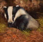 Carl Andrew Whitfield (b.1958, British), oil on board, Badger, signed to the lower right,