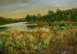 Gordon Batters (20th Century, British), oil on board, Two Scottish landscapes - 'Reflections; Loch