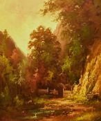 R. De Hand (20th Century), oil on canvas, A woodland landscape with crags to the right, signed to