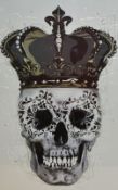 Contemporary, wall art, A king skull with crown, liquid glass art on a skeletal design embellished