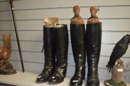 Two pairs of early 20th century vintage riding boots probably size 6-7 with stack heels and