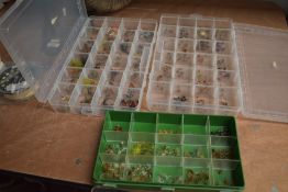 Three large compartmented boxes with hundreds of fishing Flies inside