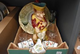 A Sarreguemines Majolica Punch jug, a Royal Worcester cabinet plate in cream and gold with floral