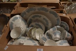 A Royal Imperial part dinner/ tea service having blue scroll design and silver gilt edging with a