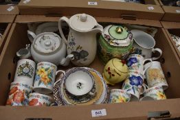 A Sylvac Ware 'Lime Grove' coffee pot, a green Maling lustre ware tea caddy, a Royal Winton 'Cherry'