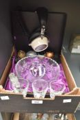 Four Aynsley Christmas plates, two Aynsley posy baskets and a smaller similar, a glass swan and a