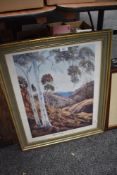 After Henk Guth (1921-2003, Dutch), coloured print, 'Ghost Gums', framed and under glass,