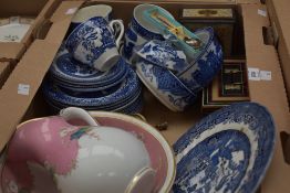 A selection of blue and white ware including a Willow Tree part tea service (23 pieces), and a large