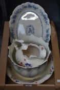 An Art Nouveau Blakeney 'Fleur' planter AF, an Ironstone water jug and bowl having flower basket