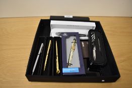A selection of decorative ballpoint pens. Three boxed Swarovski all with crystallized elements, a