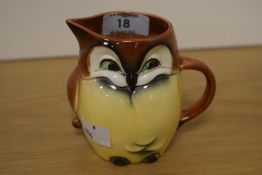 A Goebel porcelain Owl form milk jug, of mid-century cartoon inspired design, printed factory mark