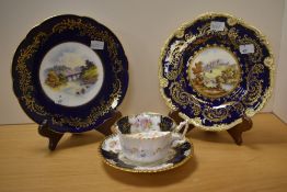 An early 20th Coalport china hand-painted Castle plate, the centre hand-painted with a scene of