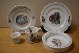 A Wedgwood Beatrix Potter Peter Rabbit patterned porridge bowl, having a diameter of 17cm, and other