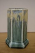 A Ruskin Pottery hexagonal crystalline glazed vase, with flared base, the underside with impressed