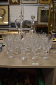 A vintage cut glass claret jug and similar cut glass decanter and a selection of assorted cut