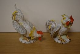Two 19th/20th century German porcelain Cockerel fighting studies, moulded number 20800 to both one
