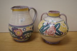 A Carter Stabler & Adams limited Poole Pottery two-handled vase, of bulbous form with two applied