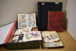 A box file of assorted stamps, together with a Royal Mail stamp album, and a Windsor loose leaf