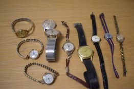 A selection of vintage wrist watches including Timex, Mero, Ginebras etc
