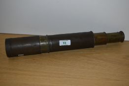 A Victorian brass three draw telescope by Chadburn Bros. of Sheffield, measuring an extended