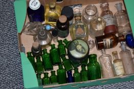 A collection of apothecary/chemist small bottles, Yardley Lavender Oil and vintage handbag bottle,