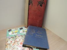 POSTCARDS AND WORLD STAMP COLLECTIONS IN BOX - ALL ERAS Postcard album with 100+ cards, most earlier
