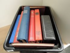 BOX OF 8 STAMP COLLECTIONS - VARIOUS COUNTRIES INCLUDING GB & WORLD 8 Stamp albums, in old tub,