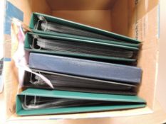 BOX WITH 5 STAMP COVER ALBUMS, VARIOUS COUNTRIES, INCLUDING SWISS, UN Box with 5 cover collections