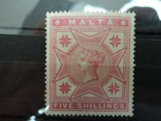 MALTA 1886 QVIC 5 SHILLING ROSE, LIGHTLY MOUNTED MINT (SG 30) Good example of this high value from