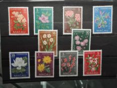 MACAU 1953 INDIGENOUS FLOWERS SET OF 10 MOUNTED MINT Card with set of 10 Indigenous flowers issue