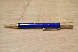 A Parker Duofold propelling pencil in lapis lazuli blue with white flecks