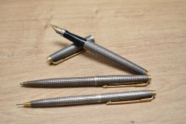 A Parker 75 Cicele converter fill fountain pen, propelling pencil and ballpoint pen set in