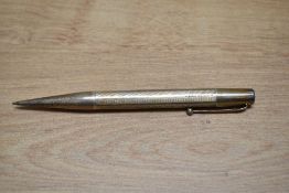 A Mabie Todd & Co Fyne point propelling pencil in sterling silver with engine turned barrel