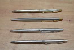Four Parker Classic ballpoint pens in various metallic finishes