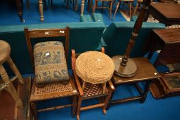 A selection of occasional furniture items including Victorian bedroom chair, reproduction footstool,