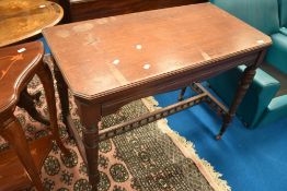 A Victorian mahogany side table, having bobbin turned supports. Width approx 100cm.